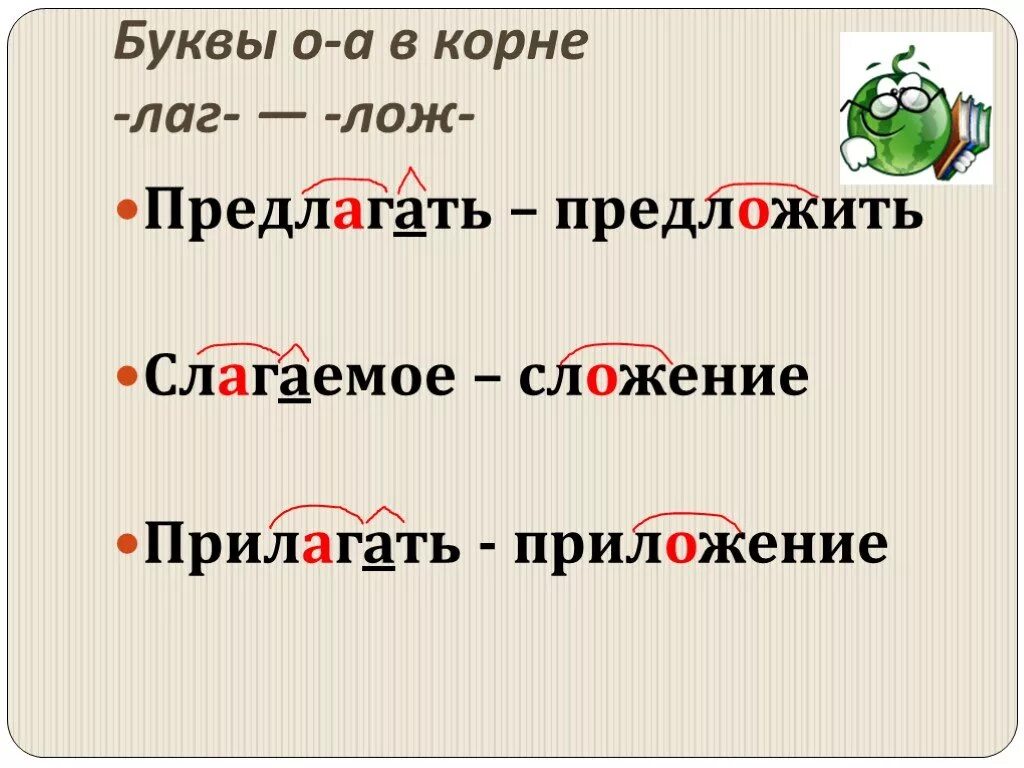 Буквы а о в корне лаг лож. Орфограммы в приставках и корнях. Орфограмма в корнях лаг лож. Слова с корнем лаг лож. Орфограмма слова вырасти