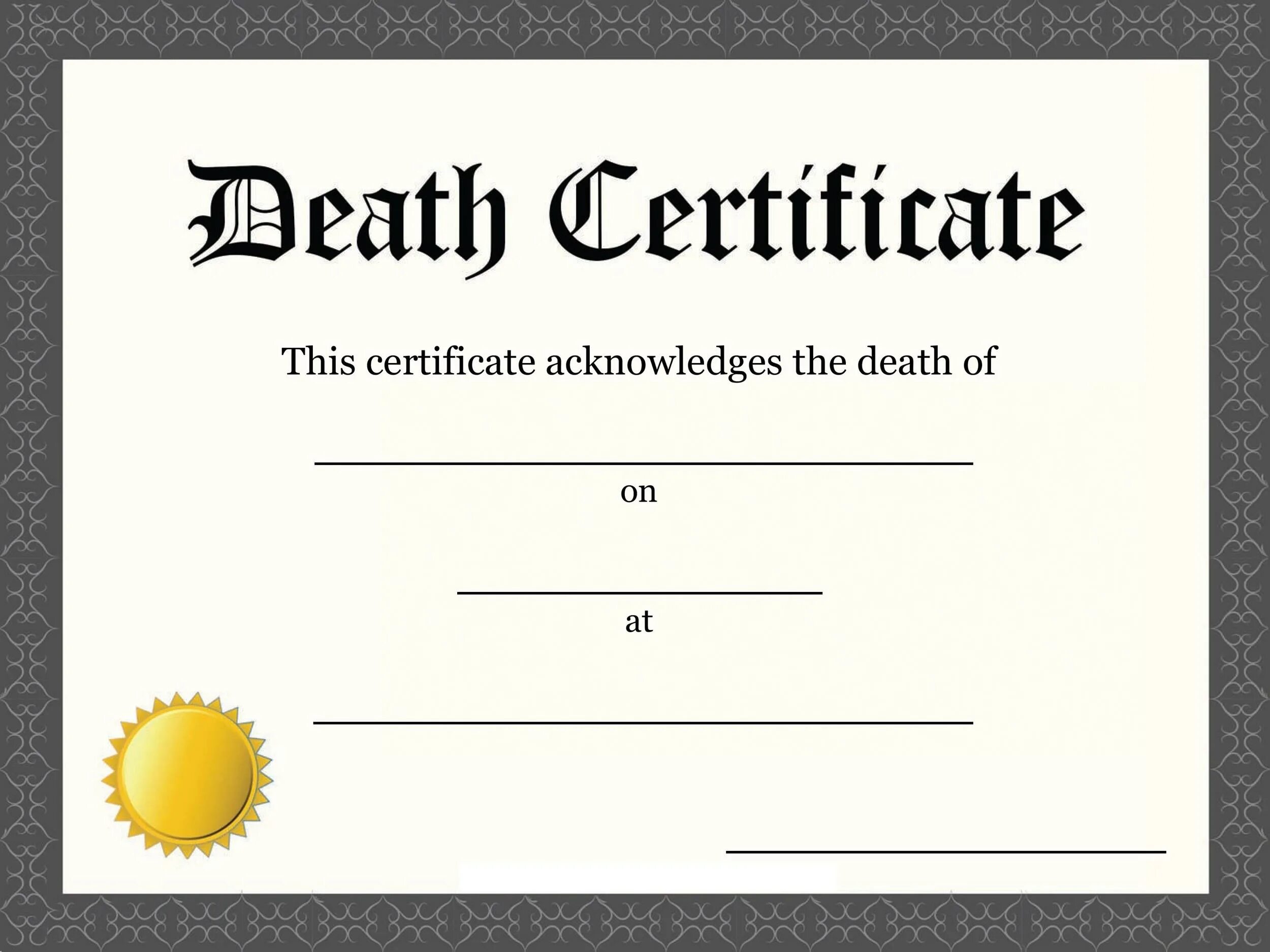 Death Certificate Template. Us Death Certificate. Death Certificate Cube.