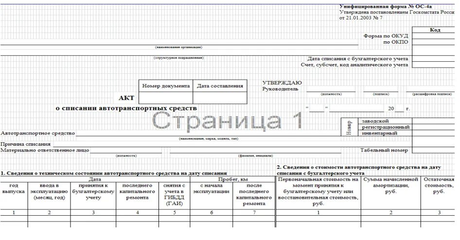 Списание ос 4. Пример акта на списание транспортного средства. Акт списания транспортного средства образец заполнения. Пример заполнения акта о списании транспортного средства. Форма для списания основных средств ОС-4.