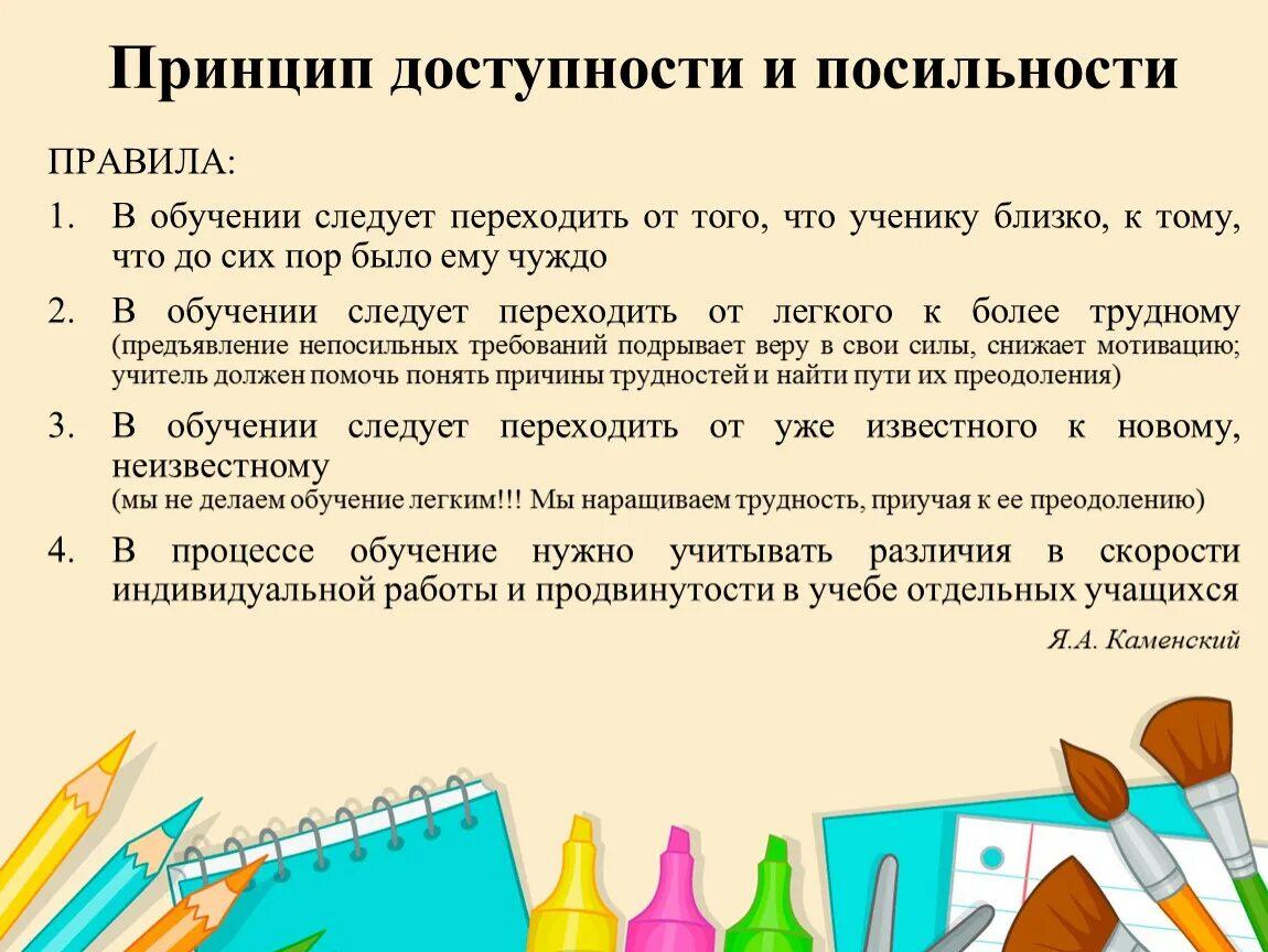 Правила принципа доступности. Принцип доступности и посильности. Принцип доступности и посильности обучения. Пронцин доступности.