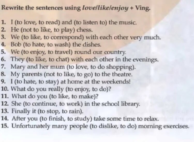 Love like hate упражнения. Упражнения like doing. Задания like + ing. Like Love hate ing правило. Rewrite the sentences using was or were