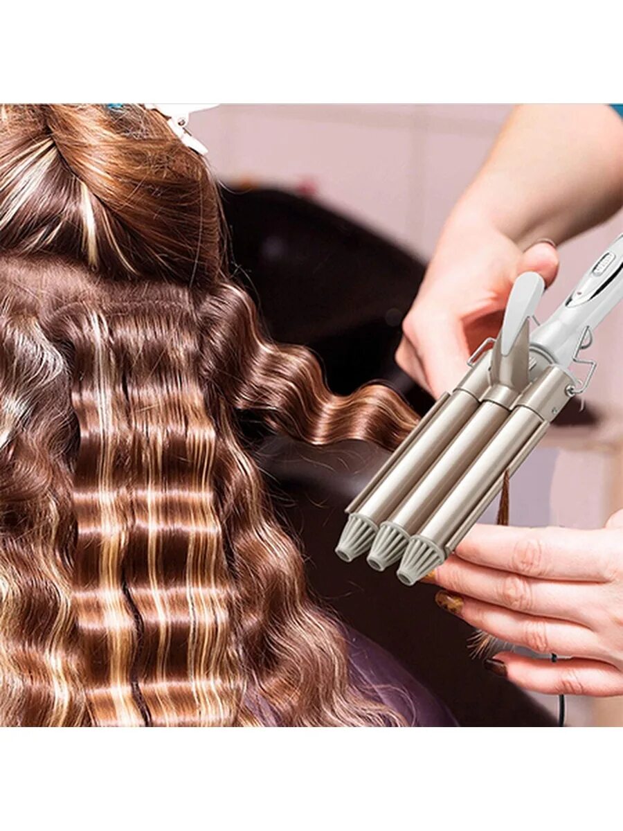 Трехволновая плойка для волос. 3 Barrel Curling Iron. Электро щипцы тройная волна. Riwa плойка тройная. Плойка 3 волны.