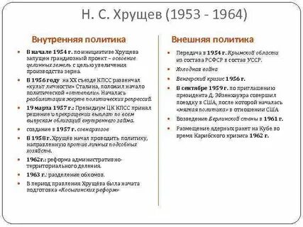 Политика н с хрущева кратко