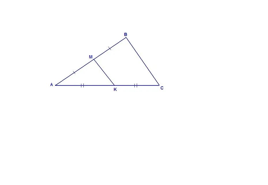 Через точку к стороны ас треугольника. Точки м и к середины сторон.