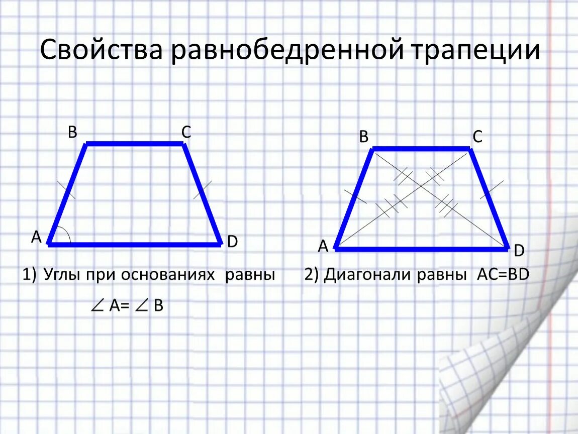 Свойства диагоналей равнобедренной трапеции. Трапеция свойства равнобедренной трапеции. Свойства углов и диагоналей равнобедренной трапеции. Трапеция равнобедренная трапеция свойства равнобедренной трапеции.