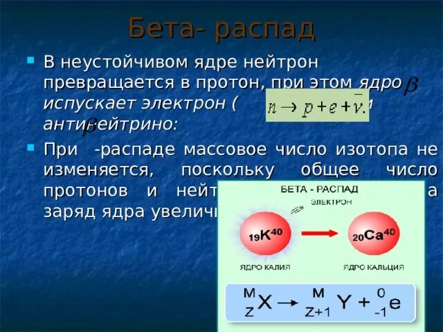 Как изменится с уменьшением массового числа. Бета распад Протона. Число протонов в ядре при бета распаде. Число нейтронов при бета распаде. Заряд при бета распаде.