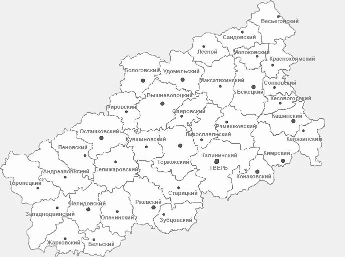 Карта Тверской области с районами. Контурная карта Тверской области с районами. Карта Тверской обл по районам. Контурная карта Тверской области с городами.