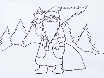 Нарисовать деда мороза в лесу