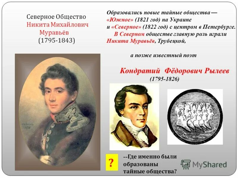 Северного общества события. Северное Южное общество 1821 год 1822. «Южное общество» (1821—1825). Основатель Северного общества Декабристов.