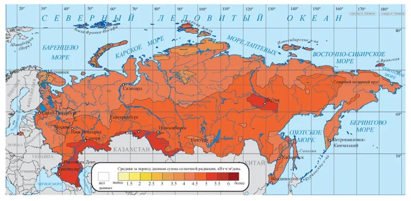 Карта солнечной инсоляции России. Карта солнечной радиации России. Суммарная солнечная радиация россия
