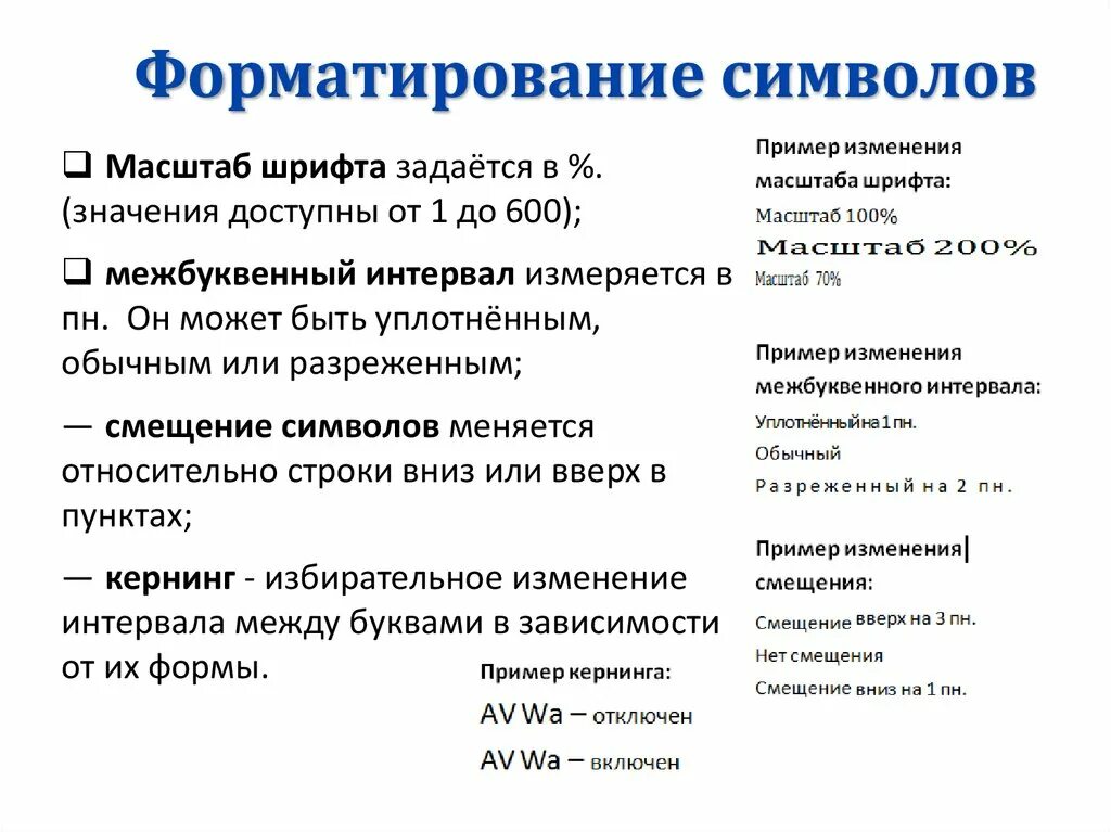 Форматирование шрифта символов. Примеры форматирование символов. Форматирование символов таблица. Форматирование значок. К операциям форматирования символов