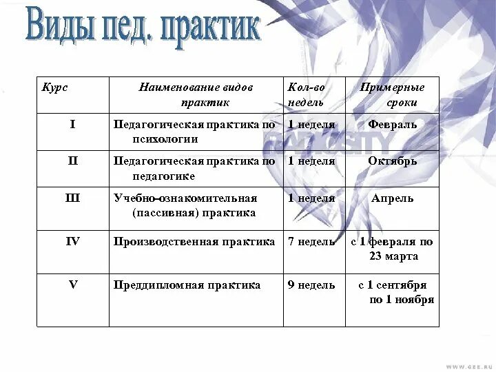 Название типа практики. Вид и Тип практики. Названия курсов. Учебная практика тип практики