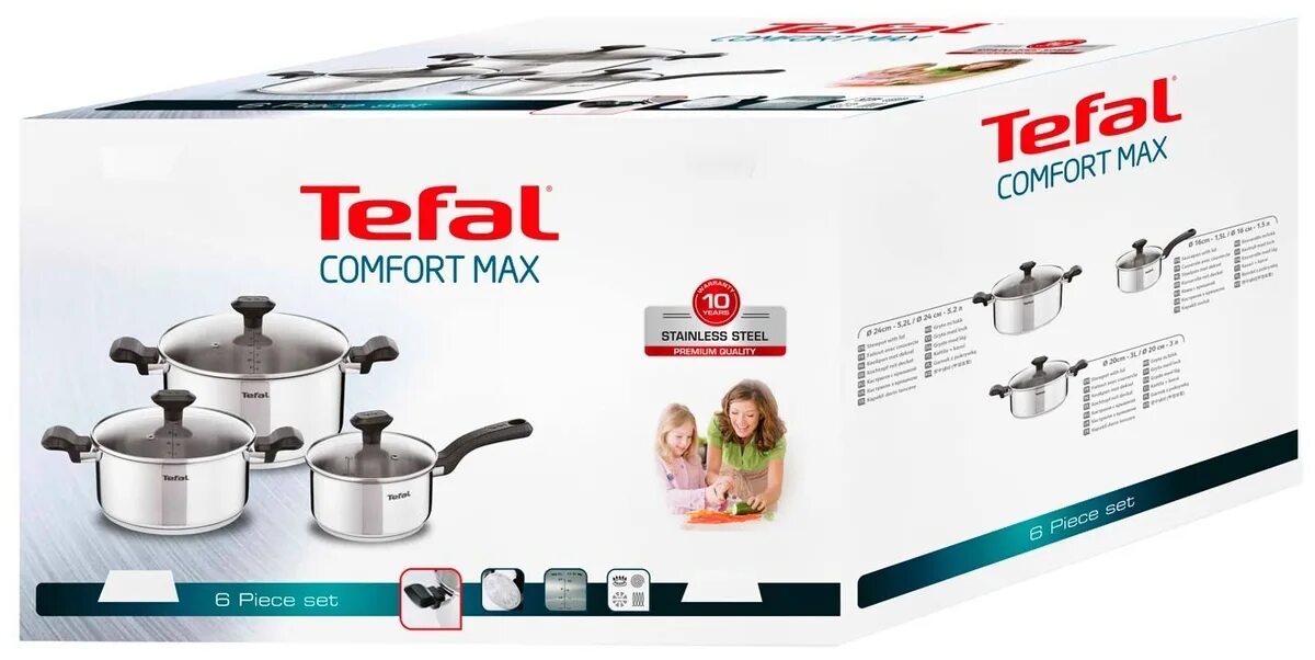 набор посуды tefal comfort max 7предметов (g726s774). тефаль комфорт макс. Tefal comfort max 6 пр c9736c74. кастрюля с крышкой tefal comfort max 24 см. (c973sb34).