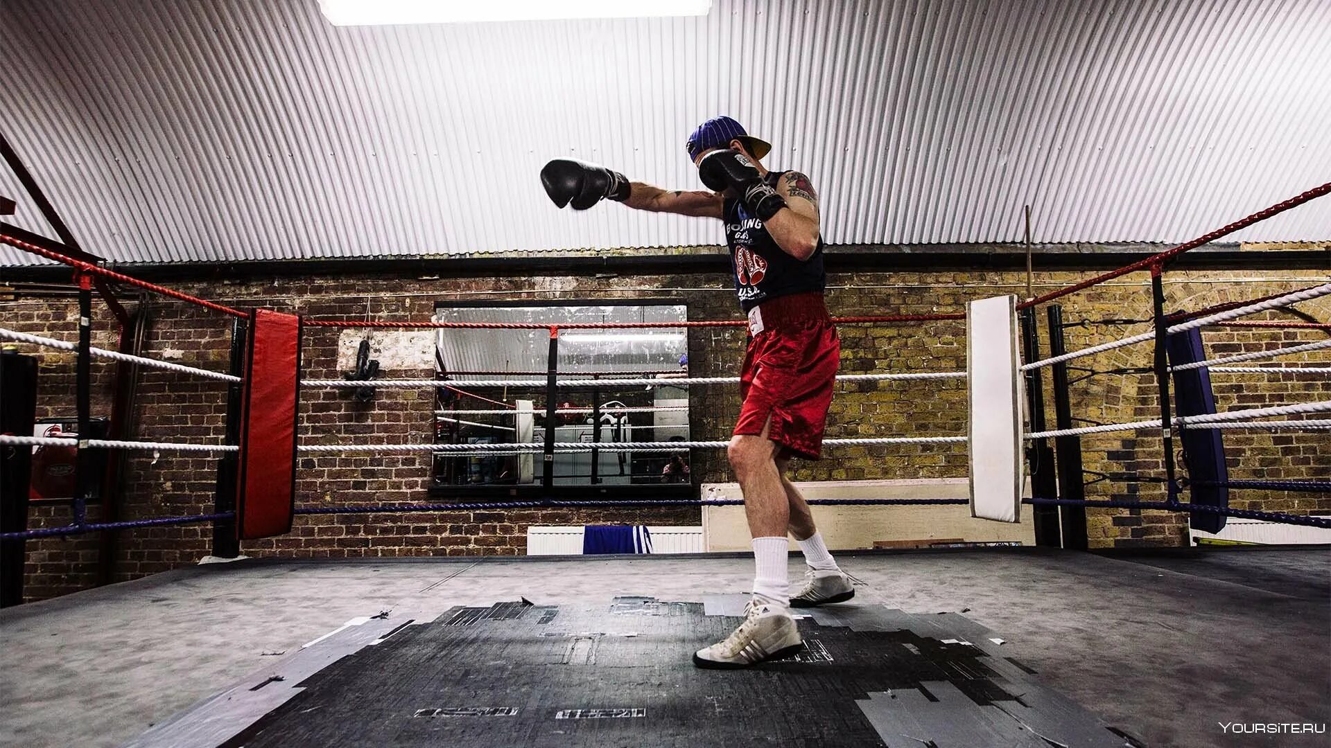 Бойцовский ринг. Зал бокса. Боксер в зале. Фотосессия в зале бокса. Server boxing