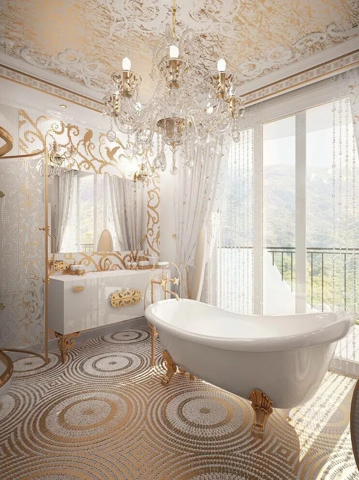 Золотистая ванная. Ванна Ампир. Ванная в стиле Барокко. Ванна в золотом стиле. Ванная комната белая с золотом.