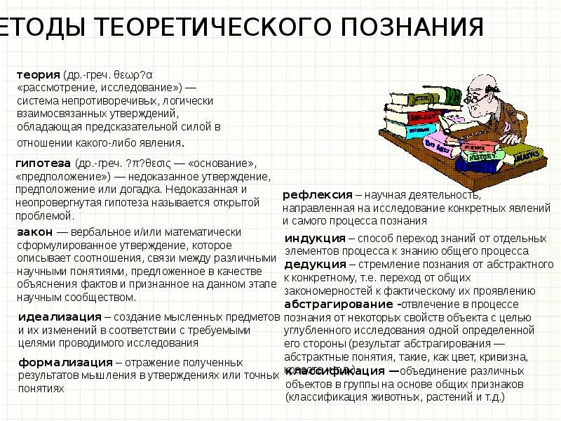 Результат теоретического познания. Классификация теоретических методов научных исследований. Методика научных исследований и ее специфика. Метод и теория научного исследования. Методы научного исследования, их специфика и классификация.