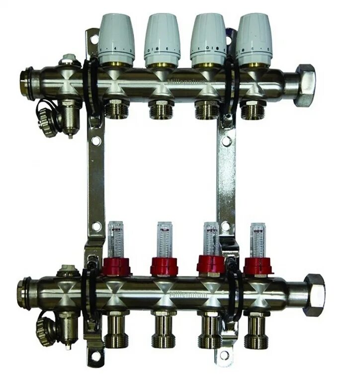 Коллекторная группа MVI (MS.404.06) 1" ВР, 4 отвода 3/4". Коллекторная группа в сборе 1" 9 выхода 3/4" с измерителями потока 440е4309. Коллекторная группа для тйоплий пола 4 контура. Коллекторная группа tim 1" на 3 контура 3/4" (нерж. Сталь, с вентилями) kbs5003.