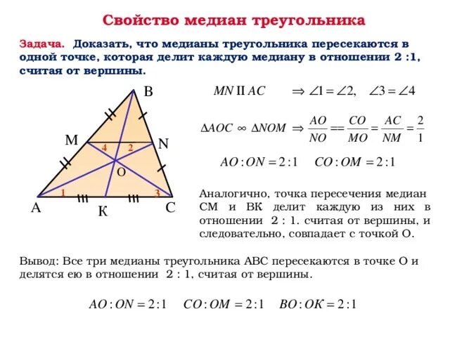 1 свойство медиан треугольника