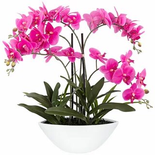 Pink Orchid 24/" High Faux Flowers in White Pot.