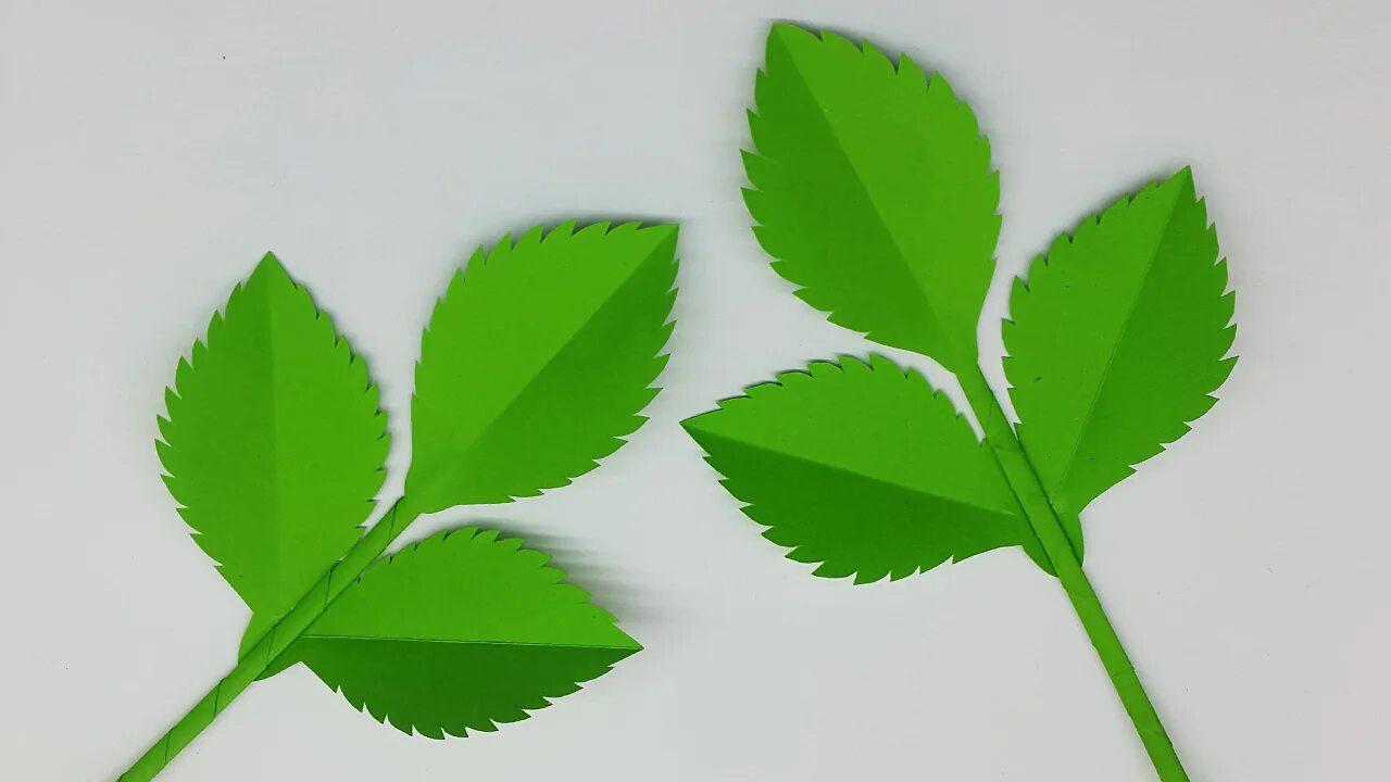 Leaves for school. Стебель с листком оригами из бумаги. Paper made of leaves.