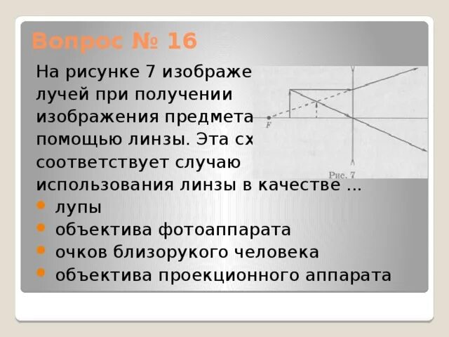 Собирающая линза в качестве лупы дает изображение