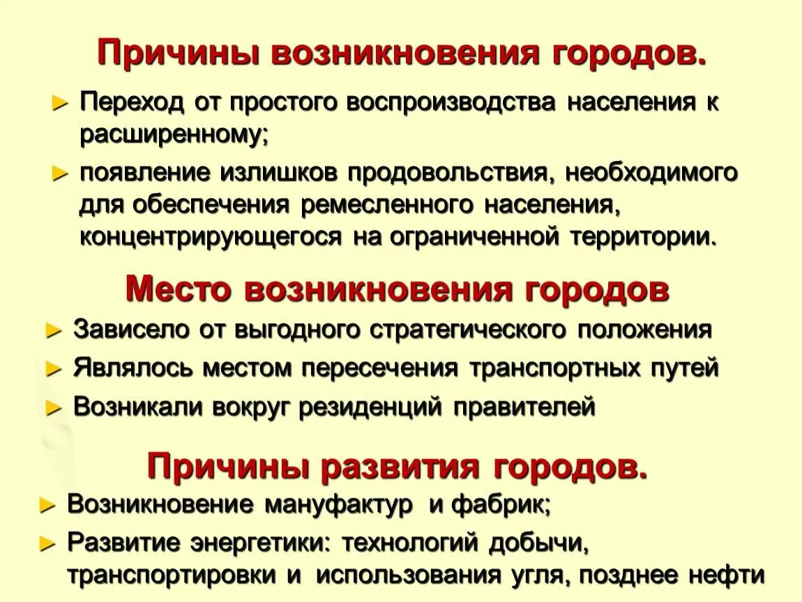 Подберите для каждой из причин предпосылок. Причины возникновения городов. Причины появления первых городов. Предпосылки возникновения городов. Причины возникновения.