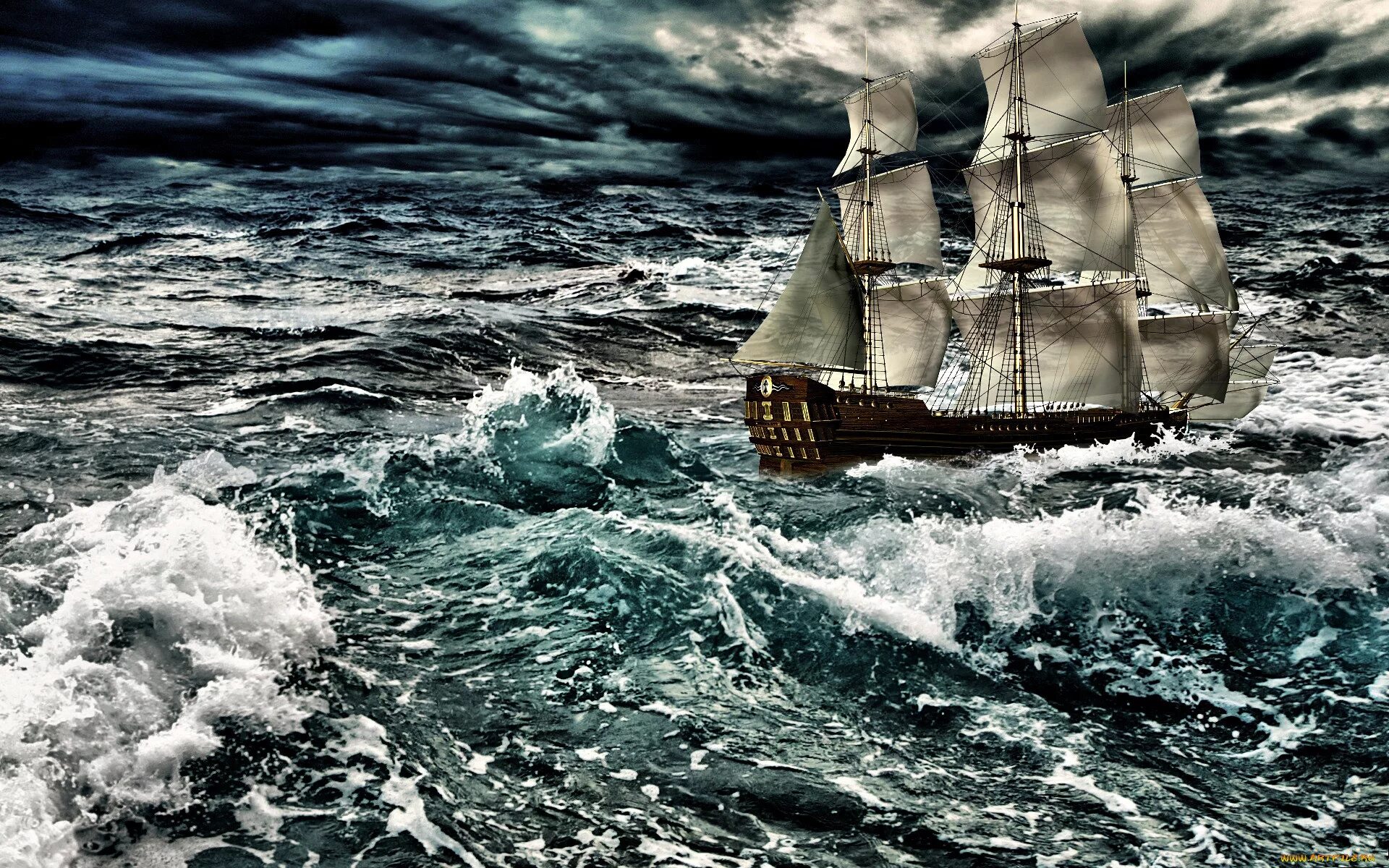Океан корабли видео. Корабль в шторм. Море шторм корабль. Парусник в море. Парусник в шторм.