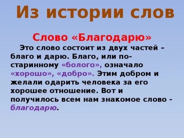 Что значит слово сюда. Значение слова благодарю. Происхождение слова благодарю. История слова благодарю. Происхождение слова спасибо.