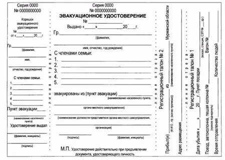 Документы для эвакуации