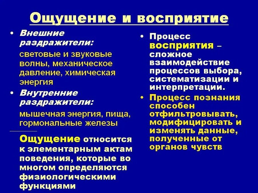 Ощущение и восприятие. Ощущение и восприятие в психологии. Взаимосвязь ощущения и восприятия. Различия ощущения и восприятия.