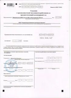 Сведения о среднесписочной численности работников