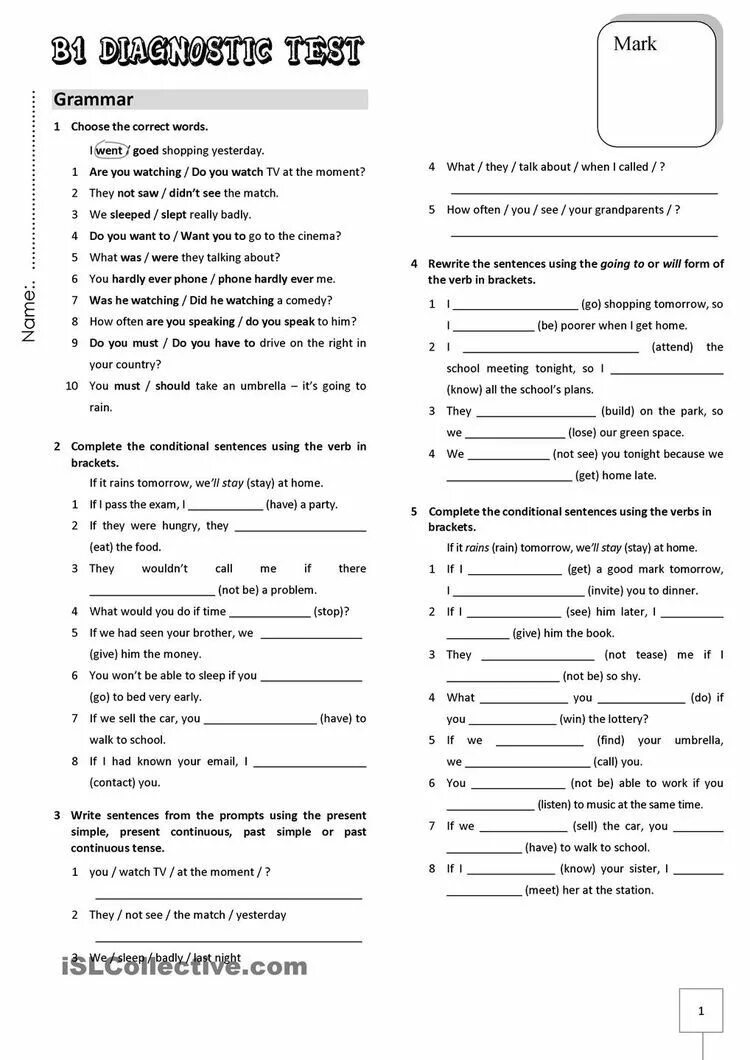 Grammar test. Английский язык Grammar Test. B1 Diagnostic Test ответы. Тест b1 английский. Diagnostic Tests английский язык.