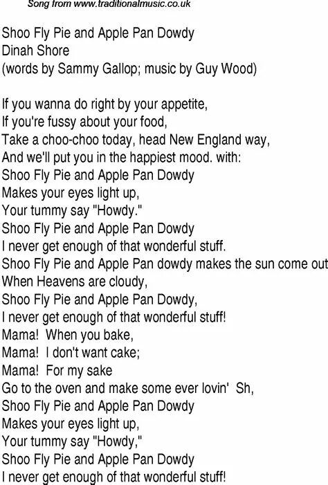 Learn to fly текст. Pan apple pan песня. фамильный рецепт текст песни. shoo-fly pie. fly песня.