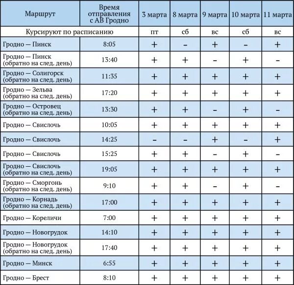 Расписание автобусов гродно