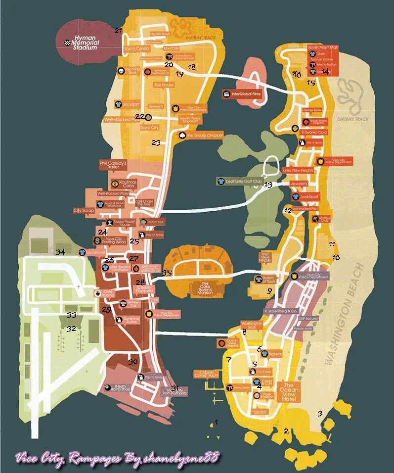 Карта вай сити. GTA 3 vice City карта. GTA vice City Rampage карта. GTA vice City карта буйств. Карта ярости в Вайс Сити.