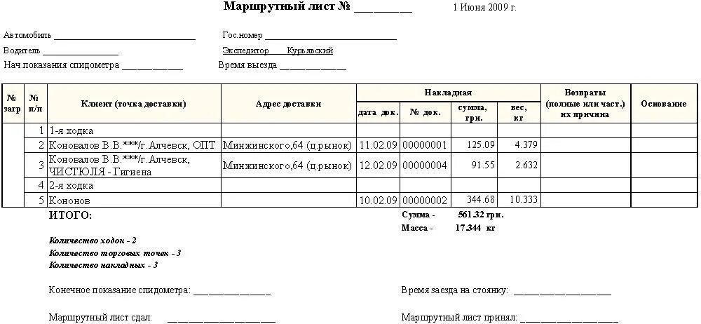 Маршрутный лист документ: найдено 89 изображений