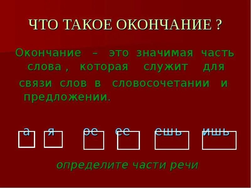 Окончание. У окна. Окончание слова. Окончание правило 5 класс.