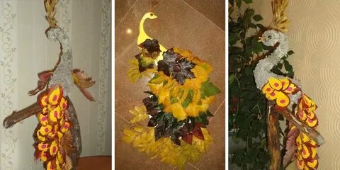 Павлин из листьев на тему осень