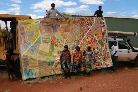 Martumili artists (l-r) Ngamaru Bidu, Kumpaya Girgirba and Ngalangka Nola T...