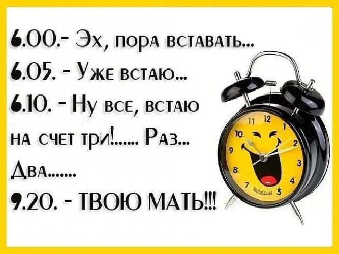 Просыпаюсь каждый час два. Анекдоты про будильник. Шутки про будильник. Утро пора вставать. Пора просыпаться.