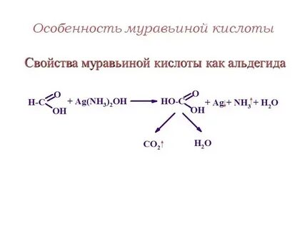 Реакция муравьиной кислоты с аммиачным раствором