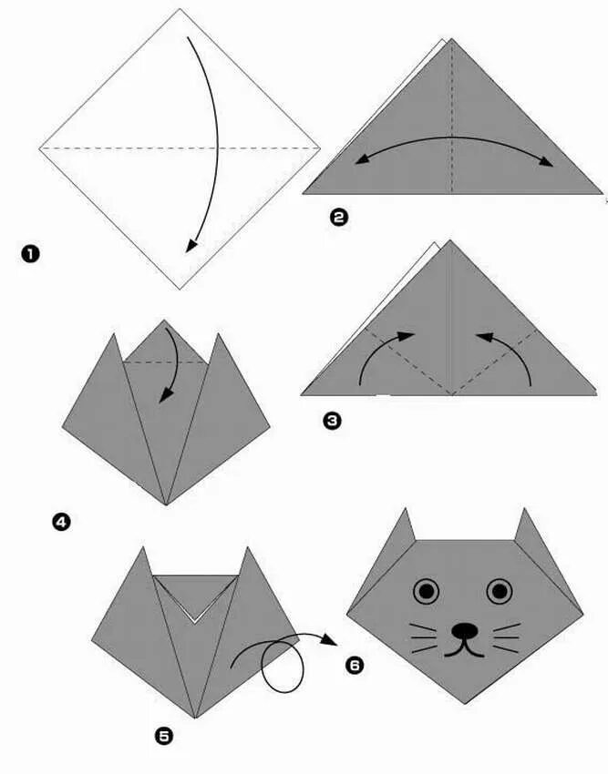 Складывание из бумаги. Оригами кот. Простое оригами. Оригами из бумаги для детей. Поделки из бумаги со схемами простые.