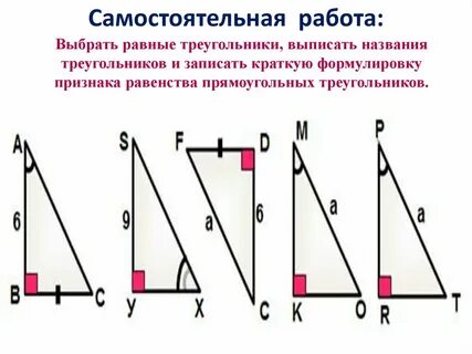 Прямоугольные треугольники равны