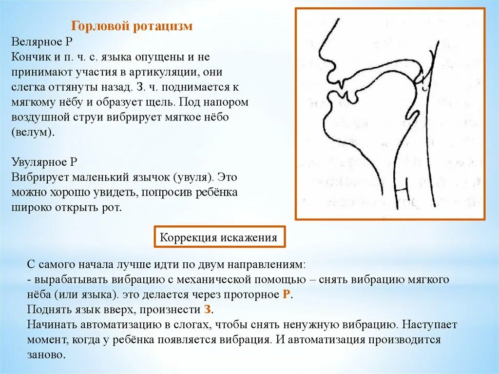 Горловой от сестры. Горловой ротацизм. Велярный ротацизм. Увулярное произношение звука р. Рататизм виды рататизма.