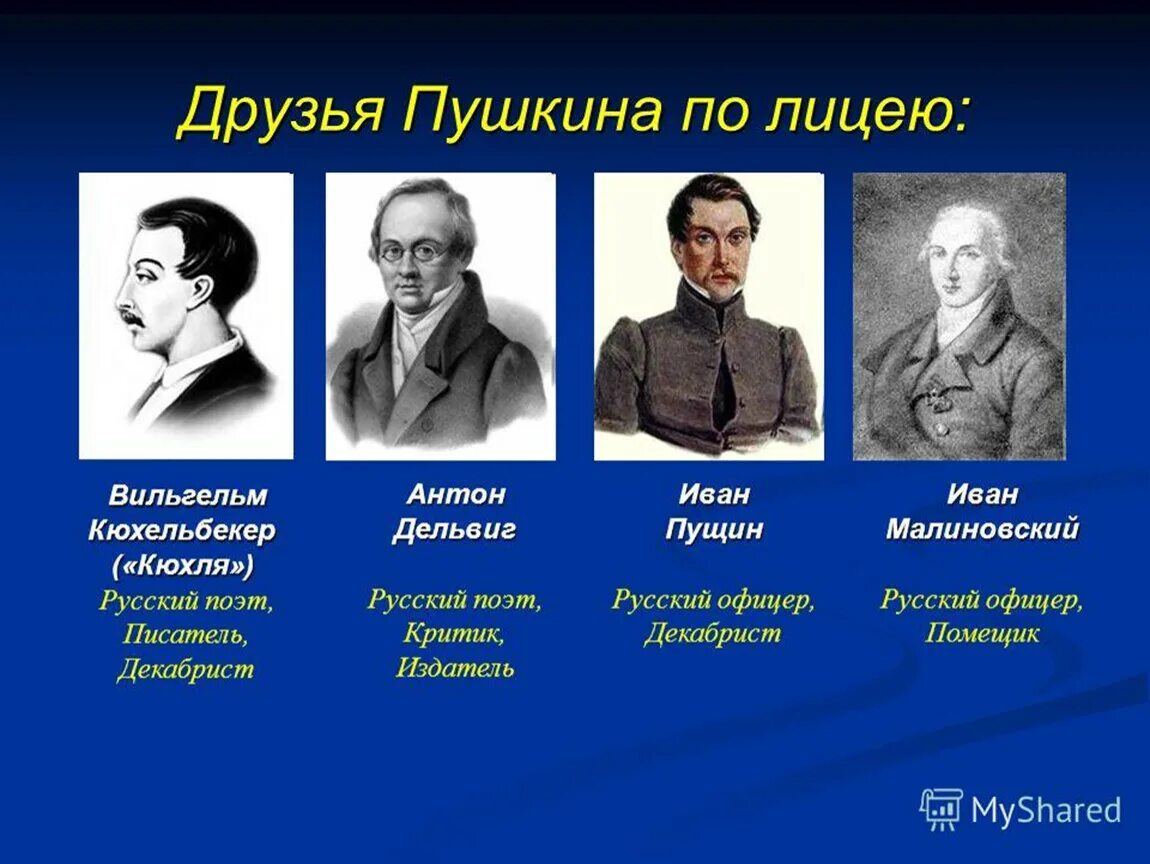 Пущин Дельвиг Кюхельбекер. Друзья Пушкина в лицее. Пушкин Пущин Кюхельбекер Дельвиг. Пущин Дельвиг Кюхельбекер Малиновский. Назовите друзей пушкина