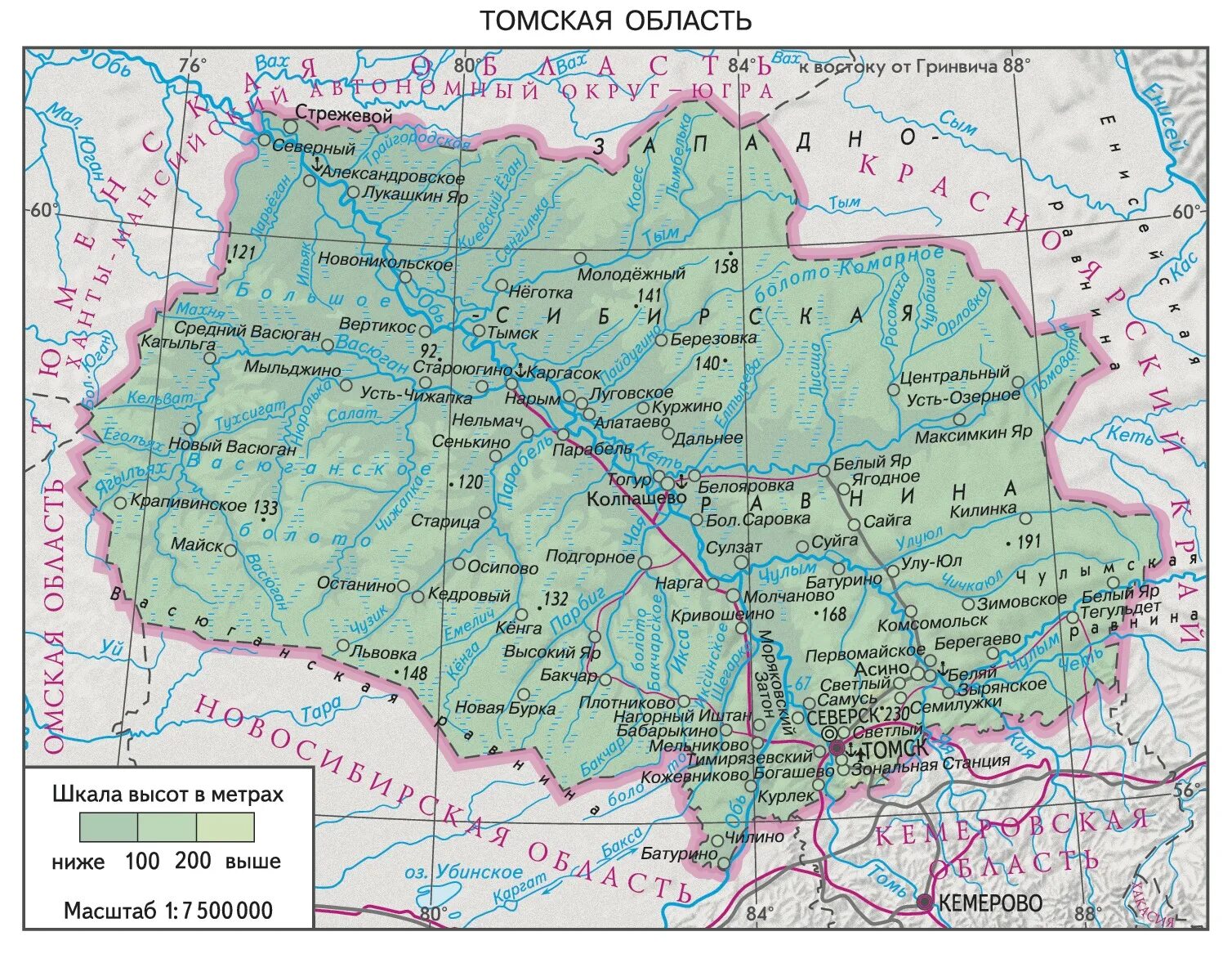 Томск 1 карта. Подробная карта Томской области. Карта Томской области с населенными пунктами. Географическая карта Томской области. Границы Томской области на карте.