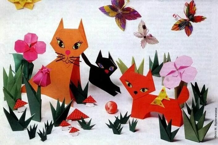 Поделка лиса. Объемная аппликация. Оригами для детей старшей группы. Конструирование из бумаги в средней группе. Аппликация в детском саду.