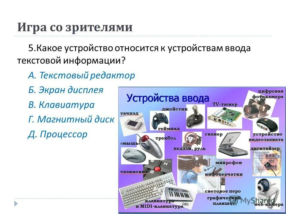 Устройством ввода текстовую информацию является