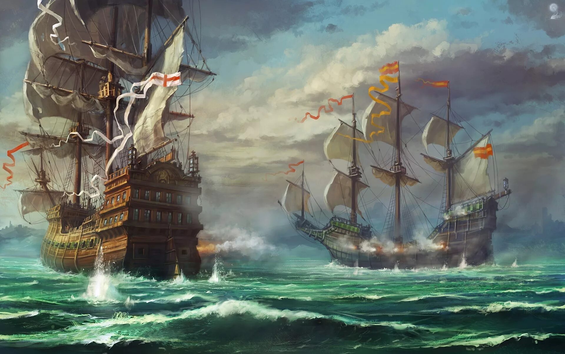 Пиратский Галеон сражение. Корабли битвы - эпоха пиратов - пират корабль Галеон. Морские баталии художник Абрахам Хантер. Читать про корабли