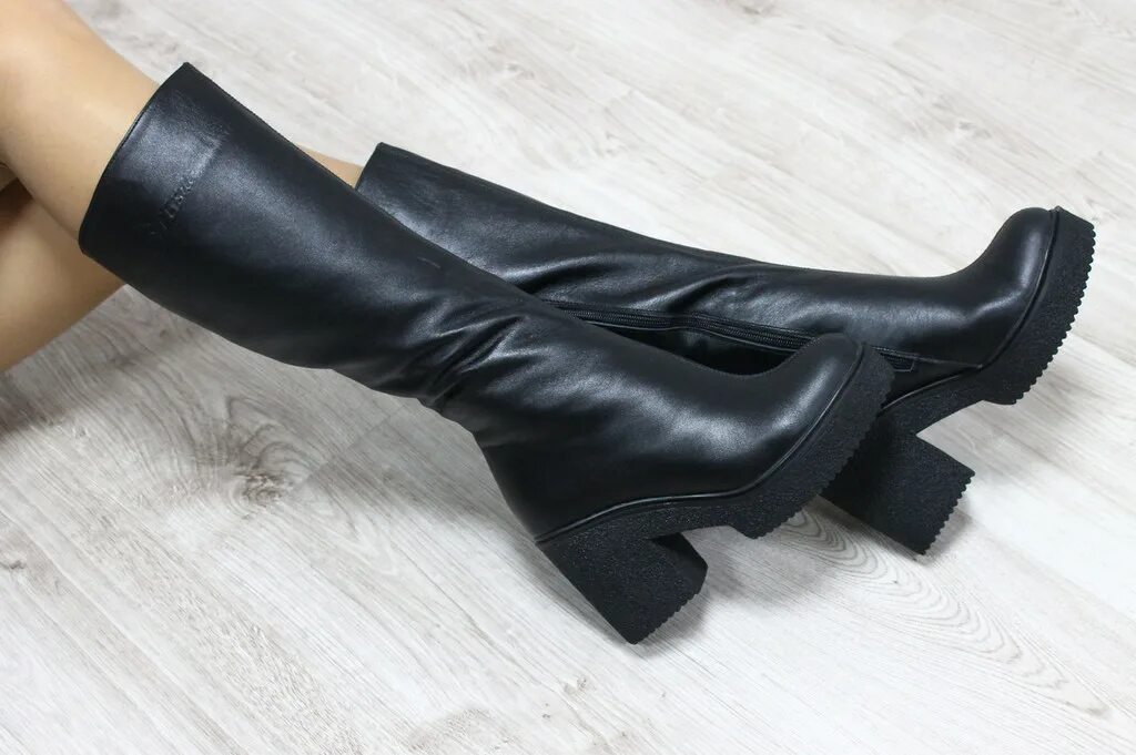 сапоги трубы баден. кожаные сапоги каблук 6153-28. сапоги женские кожаные чёрные. полусапоги женские натуральная кожа. зимние сапоги (2083)-w3 black.